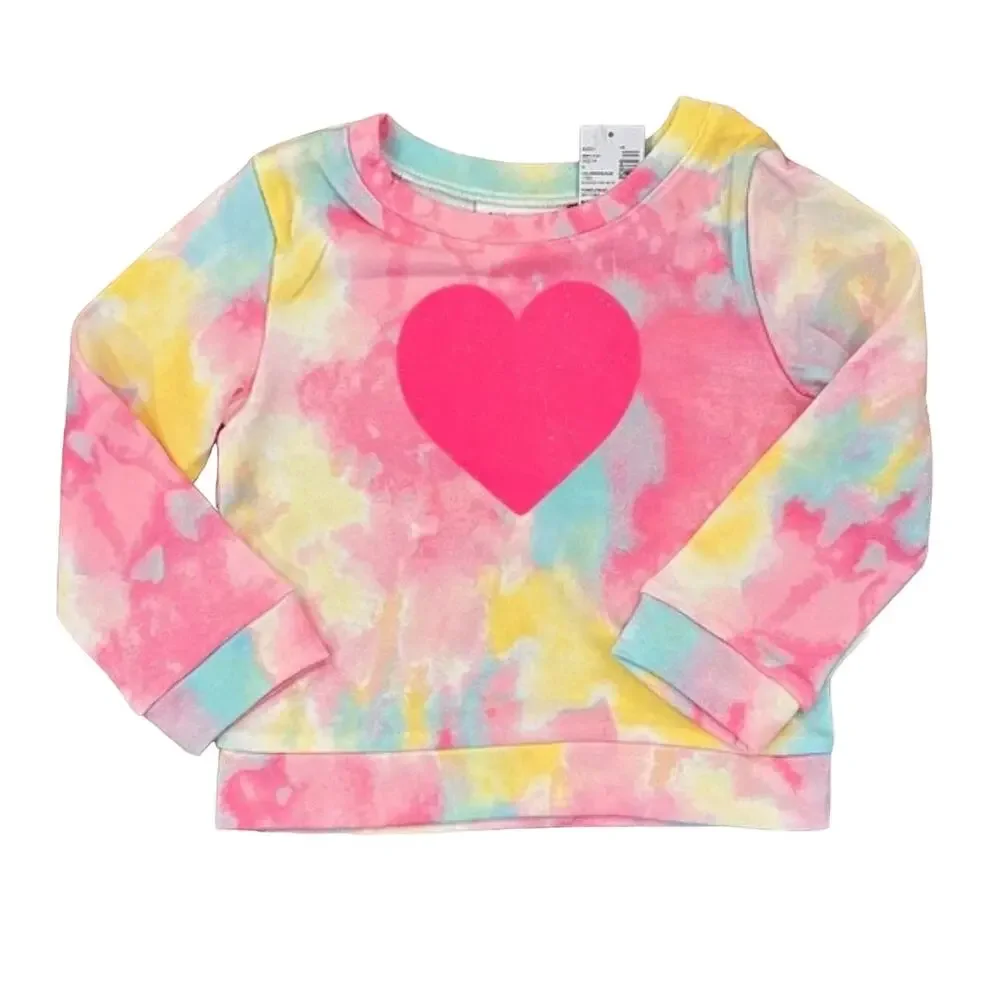 NWT Children's Place Pink Tie Dye W/Glitter Heart Jogger/Top Outfit